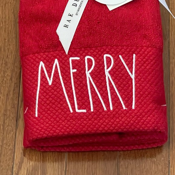New Rae Dunn by Magenta Red Merry Hand Towel Set - Picture 3 of 4